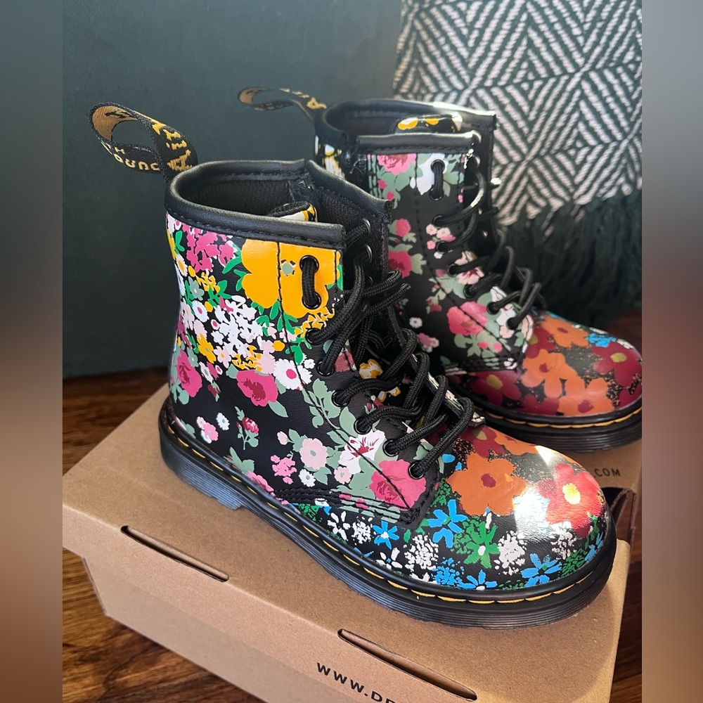 Dr Martens Kids Black and Floral Boots *Like New*